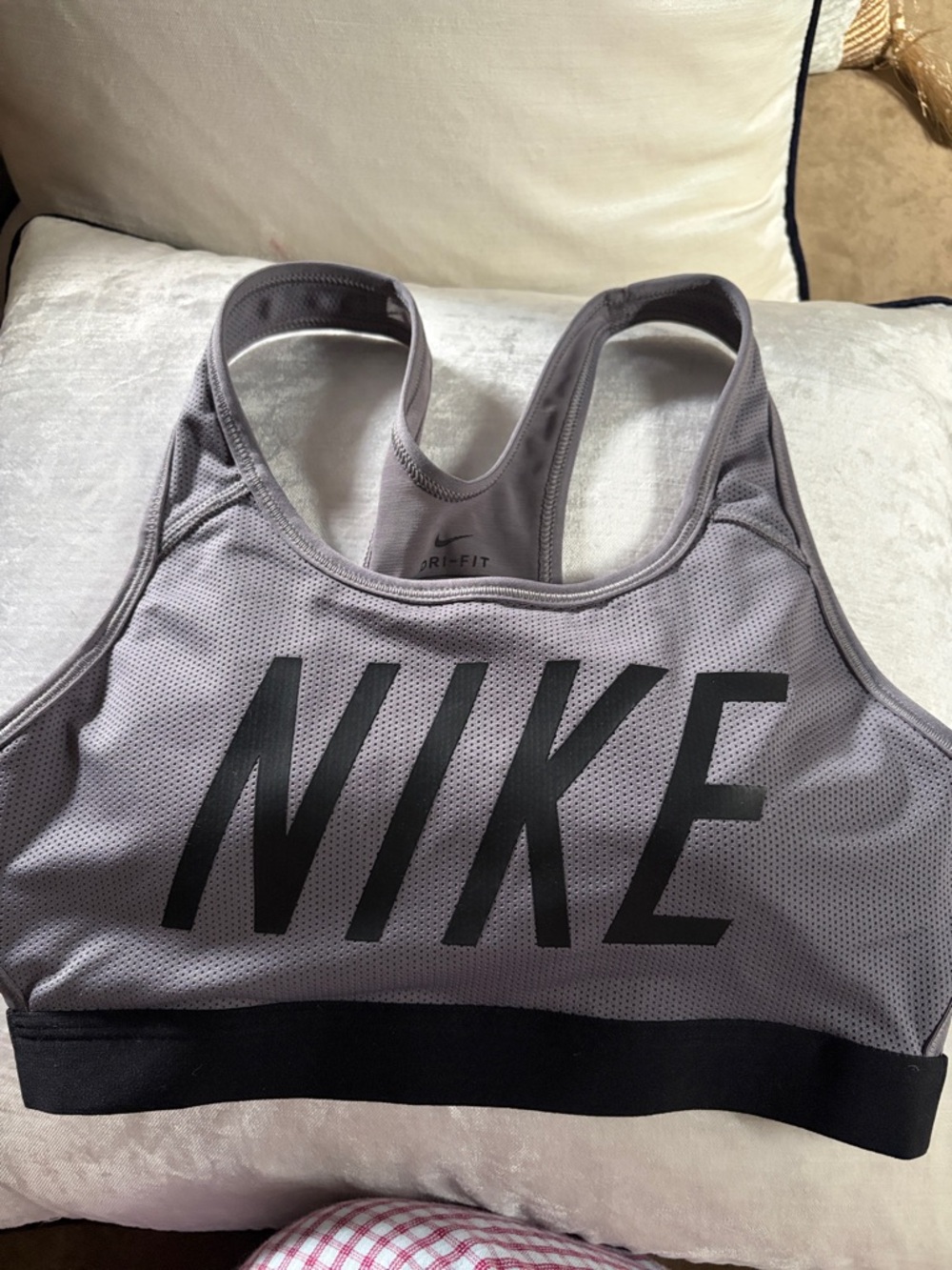 Nike Light Gray & Black Dri-FIT Mesh Sports Bra